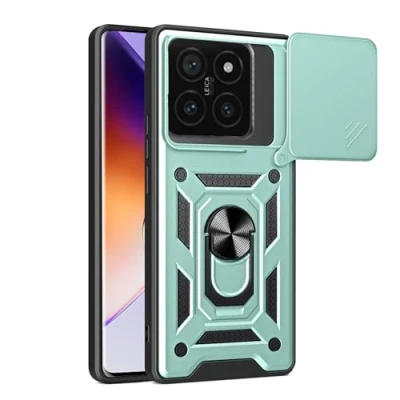 Abbildung von BOKYAS Armor Hülle für Xiaomi 14T Pro Mit Slide Kameraschutz Cover und Ring Ständer [Handyhülle Kompatibel Auto Magnet] Militärischer Stoßfeste Case, Grün