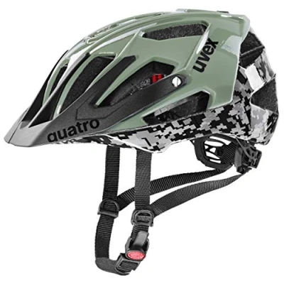 Abbildung von uvex Quatro sicherer MTB Helm für Damen und Herren individuelle Größenanpassung waschbare Innenausstattung pixelcamo Olive 56 60 cm