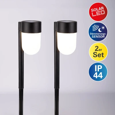 Abbildung von näve LED Solarleuchte &quot;Sina&quot;, 2 flammig, Leuchtmittel Modul wechselbar, 2er Set Wegebeleuchtung, H: 47,2cm, Dämmerungssensor, Spieß schwarz