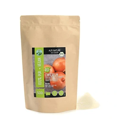 Abbildung von Bio Zwiebeln gemahlen (500g), Zwiebelpulver, Zwiebel aus kontrolliert biologischem Anbau, Pulver laborgeprüft, 100% rein und naturbelassen