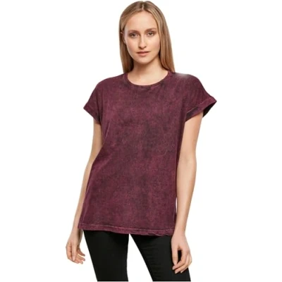 Abbildung von Build Your Brand Damen By053 ladies Acid Washed Extended Shoulder Tee T Shirt, Berry Black, M EU