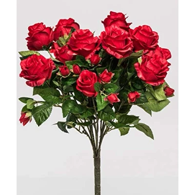 Abbildung von mucplants Rosenbusch/Rosenbuschstecker 59cm Rot Rosen Kunstblumen Seidenblumen künstlicher Strauß Blumenstrauß Dekoblumen