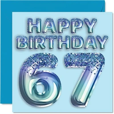 Abbildung von Stuff4 Geburtstagskarte zum 67. Geburtstag für Männer Blauer Glitzer Partyballon Happy Birthday Karten 67 Jahre alten Mann, Onkel, Großvater, Vater, Opa Oma, 145 mm x mm, Sechzig Seven