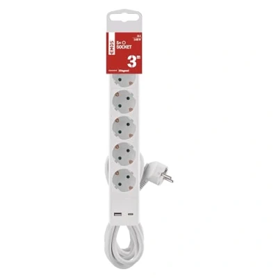 Abbildung von EMOS Steckdosenleiste 5 Fach mit USB Laden, Mehrfachsteckdose Schalter für Innenbereich, Wandmontage tauglich, 5X Steckdose, 1x C, A, 3m Kabel, weiß