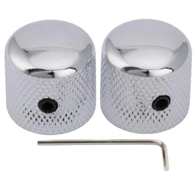 Abbildung von Musiclily Pro 6mm Stahl Gitarren Knöpfe Potiknopf Dome Knobs mit Schraubbar für Telecaster E Gitarre/Precision Bass, Chrom (2er Set)