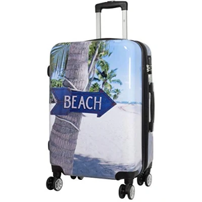 Abbildung von Trendyshop365 Hartschalen Trolley Beach, bunter Koffer mit Strand Motiv, 3 Größen, 4 Rollen, Zahlenschloss, Polycarbonat, Dehnfalte