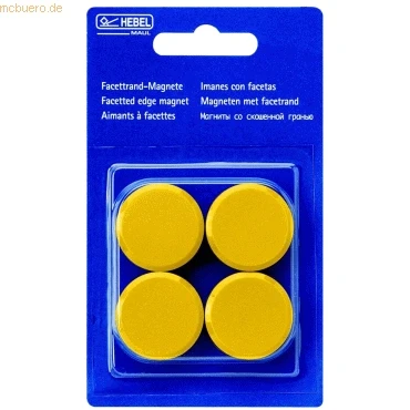 Abbildung von MAUL Facetterand Magnete (4 Stück) MAULpro Ø 29mm Mini aus Kunststoff Starke für Whiteboard und Magnettafel ideal Büro, Homeoffice Werkstatt Gelb