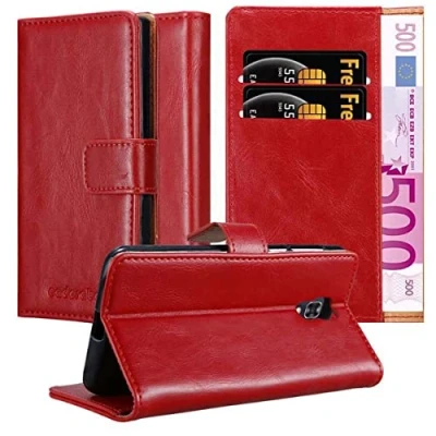Abbildung von Cadorabo Hülle kompatibel mit LG X Screen aus Premium Kunst Leder Flip Klappbare Stoßfeste Magnetische [Standfunktion] [Kartenfächern] Cover für Tasche in Rot