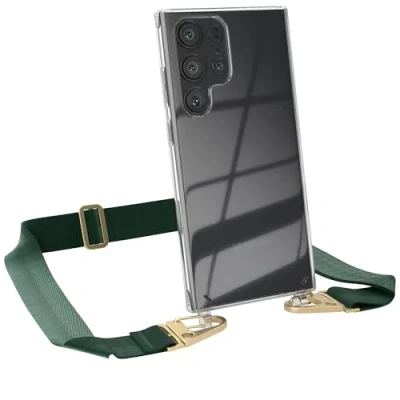 Abbildung von EAZY CASE Hülle mit Band kompatibel Samsung Galaxy S23 Ultra Handyhülle Umhängeband für Silikonhülle Transparent Schutzhülle Handykette zum Umhängen Handykordel in Grün Gold