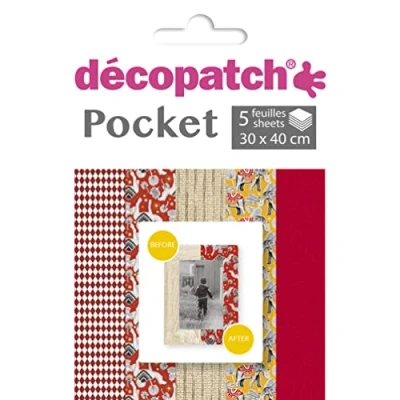 Abbildung von Decopatch Décopatch DP027C Packung Déco Pocket mit 5 Blatt 30x40 cm in verschiedenen Designs, praktisch und einfach zum Verwenden, ideal für Ihre Pappmachés Bastelprojekte, 1 Pack