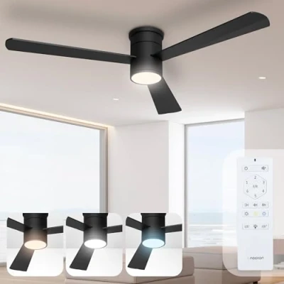 Abbildung von Noaton Deckenventilator mit Beleuchtung und Fernbedienung, Schwarz, 3 Flügel, Liese, 6 Geschwindigkeiten, Ø132 cm, Dimmbar LED 22,9 W, Timer, DC Motor 34 Sommer Winterbetrieb