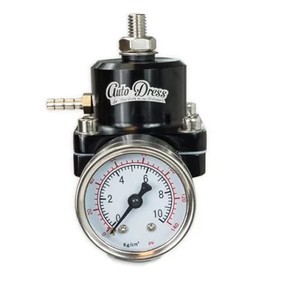 Abbildung von Universal Benzindruckregler, 7 Bar einstellbar, Manometer &amp; Zubehör in Schwarz