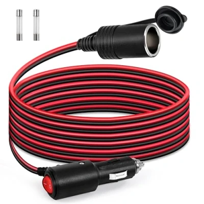 Abbildung von GUNGY 3 Meter KFZ Verlängerungskabel Zigarettenanzünder Buchse Stecker Verlängerung 16AWG Kabel Wasserdicht mit Schalter 15A Sicherung für 12V/24V Strom LKW Camping Wohnmobil