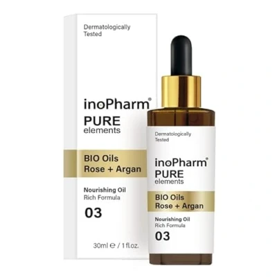 Abbildung von inoPharm Pure Elements Gesichtsserum mit Bio Rosen und Arganöl Pflegendes Trockenölserum reichhaltiger Formel 30 ml