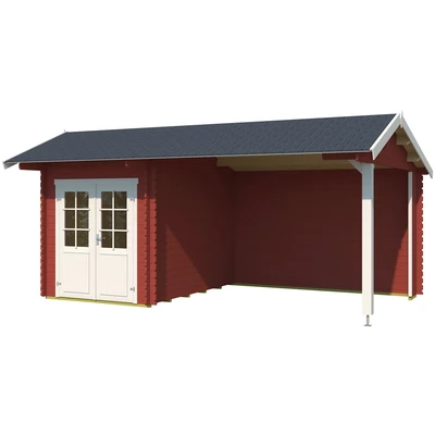 Abbildung von LASITA MAJA Gartenhaus &quot;Kenzo 300&quot;, (Set), Blockbohlenhaus 34mm Anbau, Fundamentmaß 5400x3000, Schwedenrot