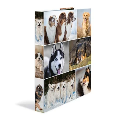 Abbildung von HERMA Ringbücher A4 Hunde Set, 3 Stück, schmal, 4 Ringe, 35 mm breit, Kinder Ringordner mit Tier Motiv, bunter Ordner Innendruck für Jungen und Mädchen