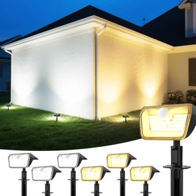 Abbildung von Linkind Solarlampen für Außen mit Bewegungsmelder Warmweiß &amp; Kaltweiß, 60 LEDs Außenleuchte 800Lm Dauerlicht Lade anzeige, S Klasse Akku Solarstrahler IP67 Bewegungslicht 8M/120, 6 Stück