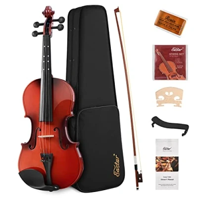Abbildung von Eastar 3/4 Violine für Anfänger, Violinen Set Schüler, Geige mit Hartschalenkoffer, Kolophonium, Schulterstütze, Bogen und extra Saiten (aufgedruckte Fingerführung am Griffbrett)