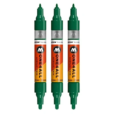 Abbildung von Molotow One4All Acrylic Twin Marker (Strichstärke 1,5 mm und 4 mm, hochdeckend permanent) 3 Stück Farbe 096 mister green