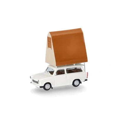 Abbildung von Herpa Modellauto Trabant 601 Universal mit Dachzelt, Miniatur im Maßstab 1:87, Sammlerstück, Made in Germany, Modell aus Kunststoff