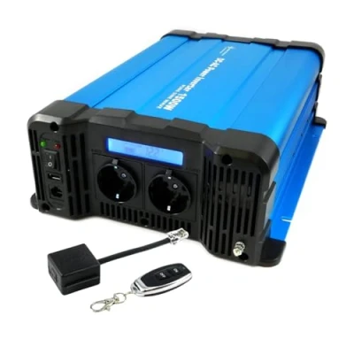Abbildung von SOLARTRONICS Spannungswandler FS1500D 12v 1500 Watt mit Display Wechselrichter auf 230v Reiner Sinus LiFePO4/Lithium, Blei , Gel oder AGM Batterie kompatibel USB Fernbedienung