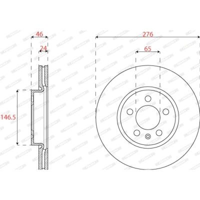 Abbildung von FERODO DDF2664C Bremsscheibe 276 24 5 100 Belüftet beschichtet ohne Schrauben VOLKSWAGEN: Polo VI, T Cross, SEAT: IBIZA 5, Arona, SKODA: Kamiq