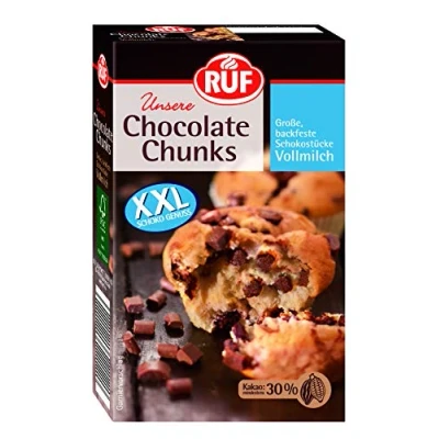 Abbildung von RUF Chocolate Chunks Vollmilch, backfeste Schokoladen Tropfen, XXL Schoko Drops zum Backen, Stücke für Muffins &amp; Brownies, glutenfrei, 1 x 100g