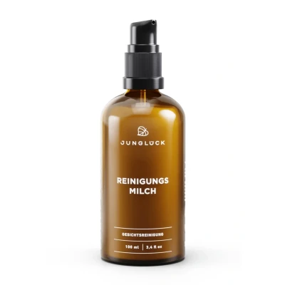 Abbildung von JUNGLÜCK Reinigungsmilch Gesicht Vegan Gesichtsreinigung mit BIO Aloe Vera &amp; Mandelöl zur Entfernung von Make up Pflegt die Haut bereits bei der Reinigung ohne auszutrocknen