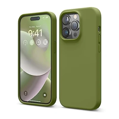 Abbildung von elago Schutzhülle für iPhone 14 Pro, Flüssigsilikon, Ganzkörper Schutzhülle, stoßfest, schlanke Handyhülle, kratzfestes weiches Mikrofaserfutter, 6,1 Zoll (Zederngrün)