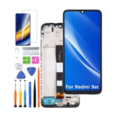 Abbildung von HLYGZX Ersatz Original Display für Xiaomi Redmi 9at LCD Bildschirm, M2006C3LVG Bildschirm Touch Digitizer Assembly Reparaturteile Kit(Schwarz mit Rahmen)