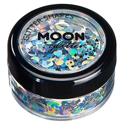 Abbildung von Holographische Glitzer Formen von Moon Glitter 100% kosmetische für Gesicht, Körper, Nägel, Haare und Lippen 3g Silber