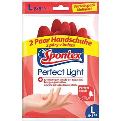 Abbildung von Spontex Perfect Light Haushaltshandschuhe, ideal für alle Reinigungsarbeiten, aus Naturlatex, mit Anti Rutsch Profil, zuverlässiger Schutz, Größe L, 2 Paar