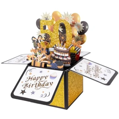 Abbildung von BOFUNX Geburtstag Karte zum 50. Pop up 3D Happy Birthday Grußkarte Geburtstagskarte Kreative Geburtstagsgeschenk für Familie und Freunden