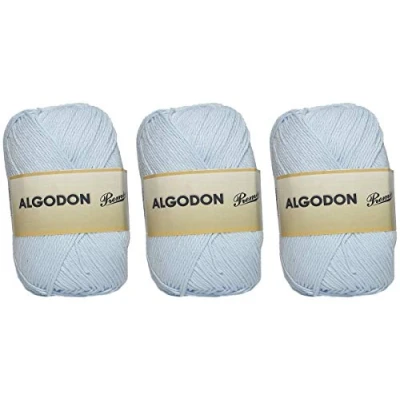 Abbildung von Baumwollgarn Premium Baumwolle 100% Baumwolle, perfekt zum Selbermachen und Handstrickgarne (Baby Blue Farbe, 100 g, aprox.220 m Packung mit 3 Stück)
