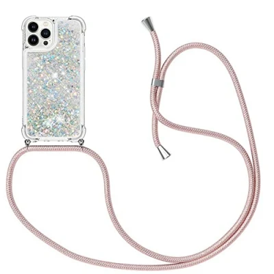 Abbildung von MXKOCO Handykette kompatibel mit iPhone 15 Pro (6.1) Glitzer Flüssig Bewegende Treibsand Hülle Band Umhängetaschen+Hüllen Umhängeband Handykordel Schutzhülle Stylische Kette