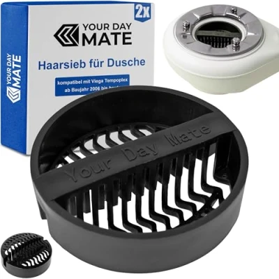 Abbildung von Haarsieb für Dusche, 2 Stück, in Schwarz, kompatibel mit Viega Tempoplex ab Baujahr 2006 bis heute, Ersatz Tauchrohr Haarfänger Dusche Modell 6961.96, 582 951, Haarfilter Siebeinsatz Ablauf Siphon