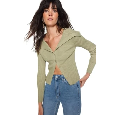 Abbildung von TRENDYOL Women&#039;s Damen Gerade Lange Ärmel Schlank Strickjacke Cardigan Sweater, Khaki, S