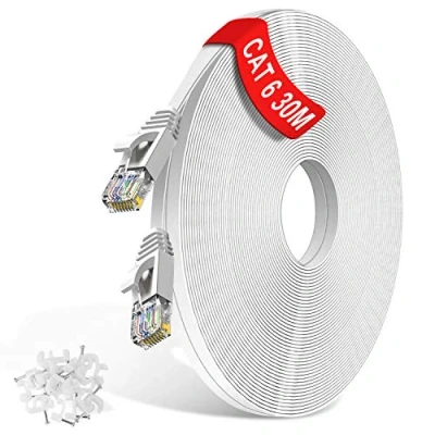 Abbildung von TBMax 30m Cat6 Netzwerkkabel Flach Ethernet Kabel 10/100/1000 Mbit/s Gigabit LAN 30 Meter RJ45 Patchkabel UTP Internetkabel compatibel zu CAT.5/CAT.5e, für Router, Modem, PC, Switch, Xbox, PS5