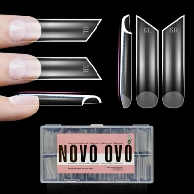 Abbildung von NOVO OVO XXL Lipstick Shape Nail Tip, Natural (not Sculpted), Nagelspitze in Lippenstiftform, symmetrisch geschnitten, extra dick, künstliche Nägel zum Aufdrücken, 15 Größe 180 Stück