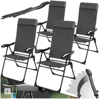 Abbildung von tectake® Gartenstuhl Hochlehner, Gartenmöbel Set, Liegestuhl 7 Fach verstellbar, Klappstuhl, Campingstuhl, Klappstühle Balkon Möbel, Camping Stuhl, Gartenstühle anthrazit, 4er Set