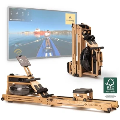 Abbildung von Klappbares Wasserrudergerät aus Eichenholz. App kompatibel. Trainingscomputer