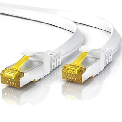 Abbildung von CSL 20m CAT 7 Netzwerkkabel Flach und Dünn Lan Kabel für 10 Gigabit High Speed, Internetkabel, Flachbandkabel, Verlegekabel Gbps Cat.7 RJ45 Switch Router Modem PC, 20 Meter Weiss