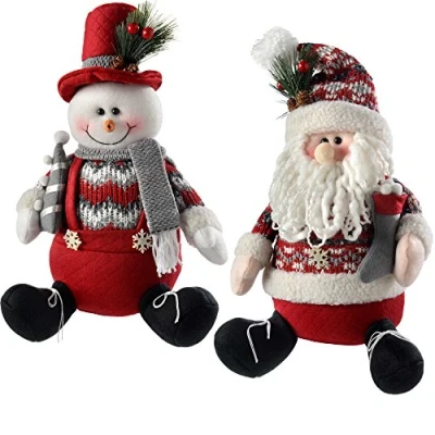 Abbildung von WeRChristmas sitzend Santa Schneemann Weihnachtsschmuck, 30 cm rot/grau, Set von 2