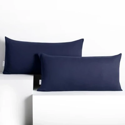 Abbildung von DecoKing 2 Kissenbezüge 40x80 cm Baumwolle Reißverschluss dunkelblau Amber