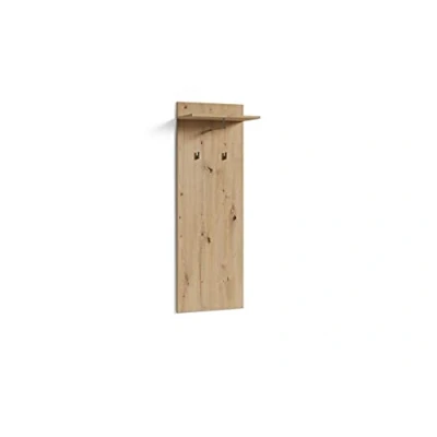Abbildung von byLIVING Wandpaneel Jakob/Garderoben Paneel in Eichen Optik hell braun/Melamin Beschichtung/Kleiderstange, 2 Haken und Regal/Platzsparende Wandgarderobe/Garderoben Set/B 48, H 140, T 28 cm