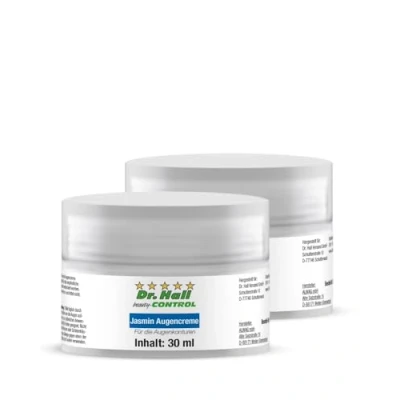 Abbildung von Dr. Hall Jasmin Augencreme gegen Augenringe Natürliche Pflege mit Aloe Vera &amp; Weißdorn, straffend, schnell einziehend, ideal für müde Augen 2 x 30 ml