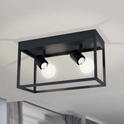 Abbildung von EGLO Deckenlampe Silentina, 2 flammige Deckenleuchte, Industrial aus Stahl, Wohnzimmerlampe in Schwarz, Küchenlampe, Flurlampe Decke mit E27 Fassung