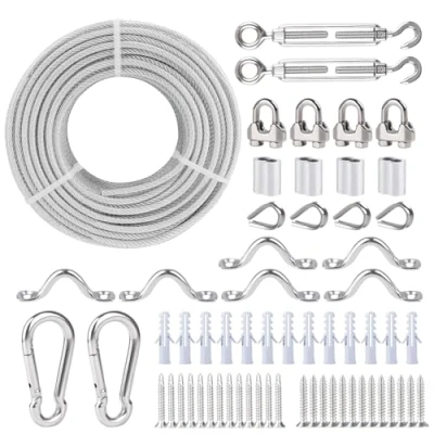 Abbildung von hannger 5 mm Drahtseil Kit, Edelstahl Spannschloss Drahtspanner Kit mit 7x7 Litzenkern, 30 m PVC Ummantelt Stahlseil für Terrassendraht Treppengeländer, Sonnensegel, Hängelampe, Wäscheleine