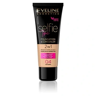 Abbildung von Eveline Cosmetics Selfie Time Deckende und feuchtigkeitsspendende Foundation Concealer 2in1, 30 ml, Nr. 04 Natural