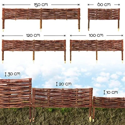 Abbildung von BooGardi Beetumrandung Beeteinfassung Weide, LxH: 60x10 cm, 5er Set, Beetbegrenzung Holz Steckzaun Garten Zaun Weide